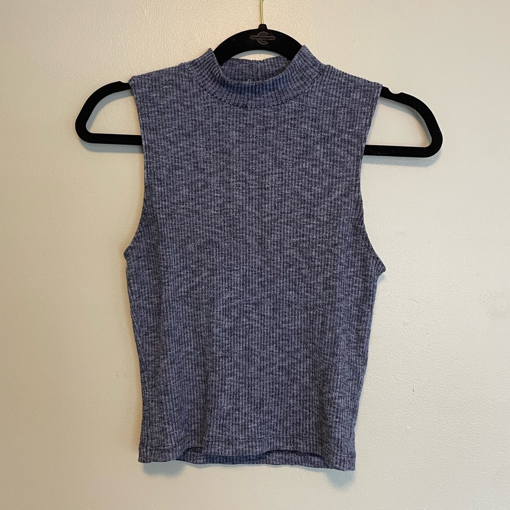 Blue High Collar Crop Top